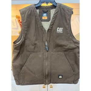 berne large brown vest with CAT logo and fleece liming full zip large